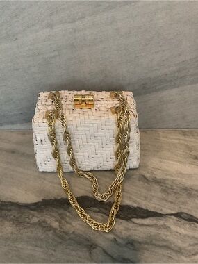 ADG Woven Cream Crossbody Bag with Gold Chain Strap